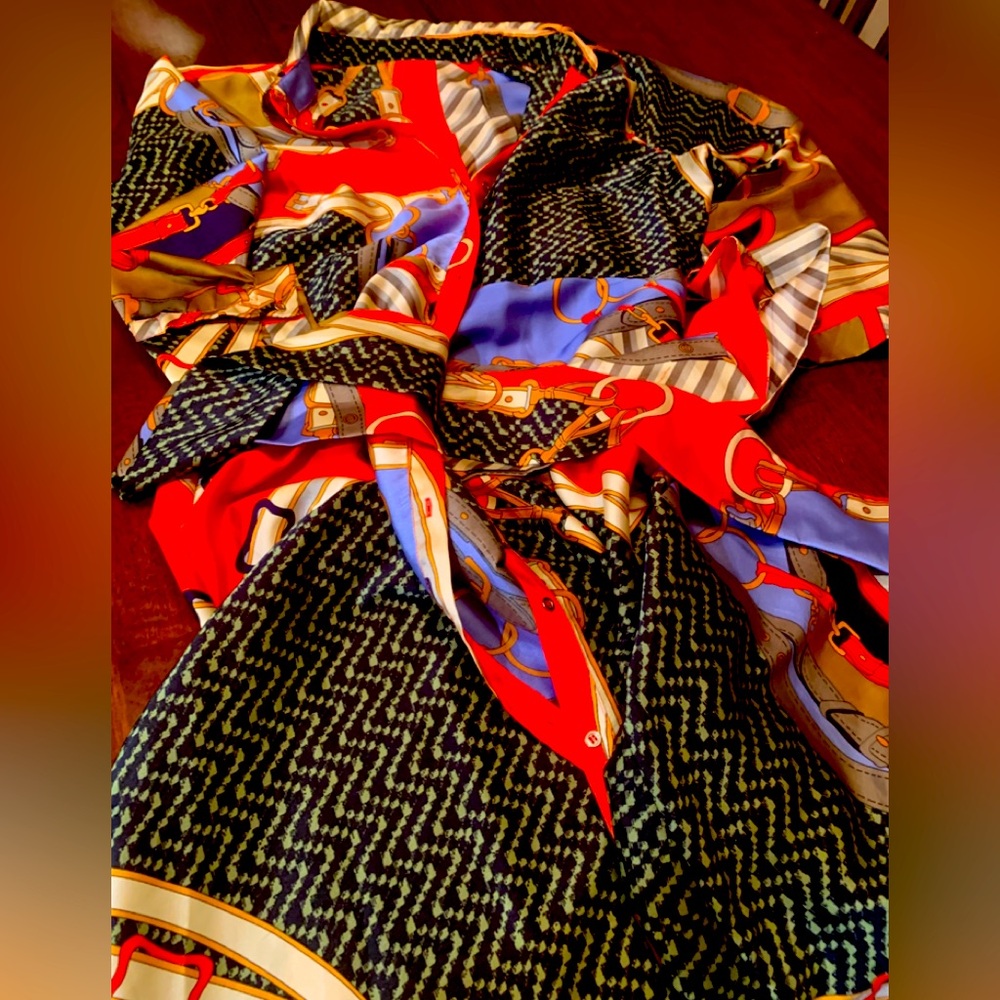Vibrant Patterned Scarf Patterned Dress, Silky An… - image 1
